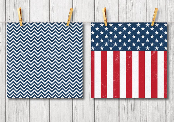 Textured Patriotic Digital Scrapbook Papers and Backgrounds, Stars and Stripes Digital Paper Pack