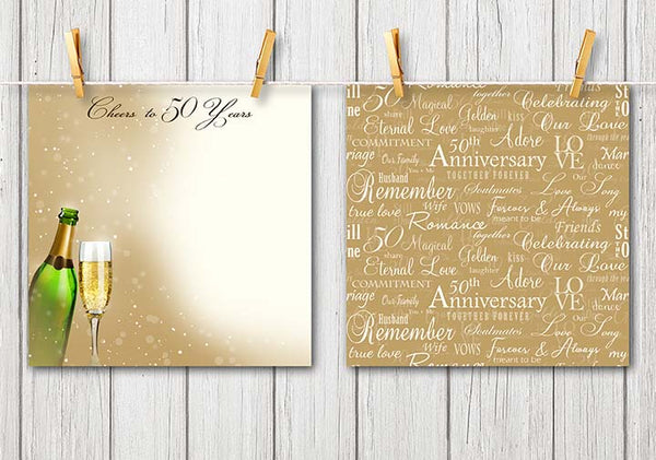 Gold 50th Anniversary Digital Scrapbook Papers and Backgrounds, Golden Anniversary Digital Backgrounds with Bokeh Patterns