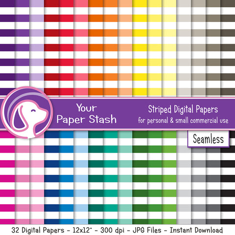 rainbow stripe digital scrapbook papers, seamless striped digital backgrounds