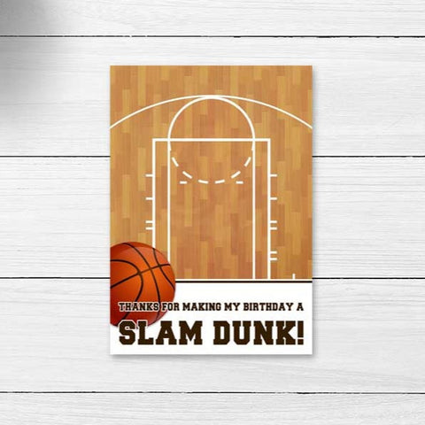 slam dunk birthday party printable thank you card, basketball party favor, basketball cookie card