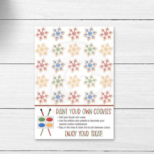 christmas paint your own cookie printable card tag kids christmas craft baking project supplies sugar cookie decorations