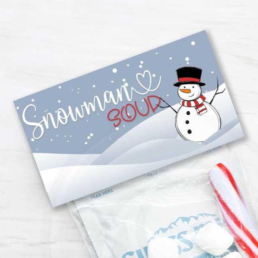 snowman soup printable bag topper, christmas party favor bags, winter birthday snowman party treat bag toppers