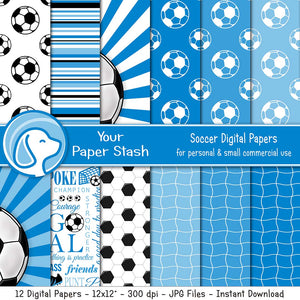 Soccer Football Sports Theme Digital Scrapbook Papers & Backgrounds