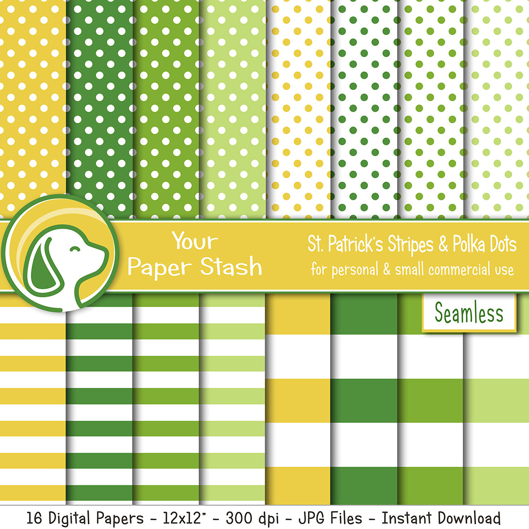 Seamless Green Yellow Polka Dot Stripe Digital Papers – Your Paper Stash