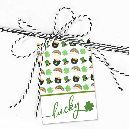 st. patrick's day lucky gift tags with rainbow and pot of gold, st. patrick's day cookie tags