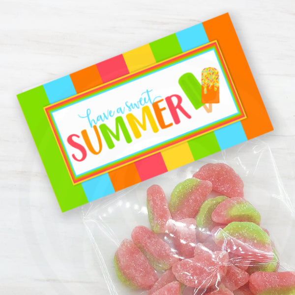 rainbow summer birthday favor bag toppers, rainbow treat bag toppers
