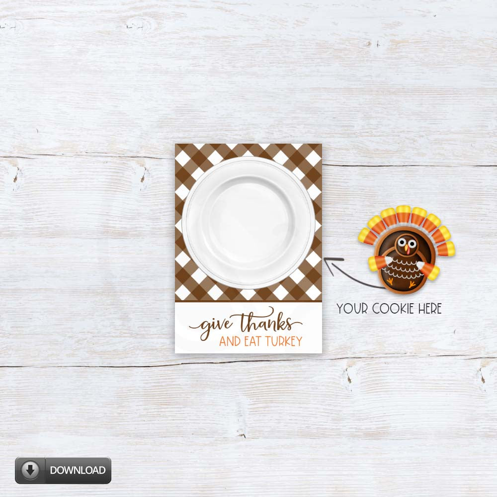 printable give thanks and eat turkey 3.5x5 cookie card or note cards
