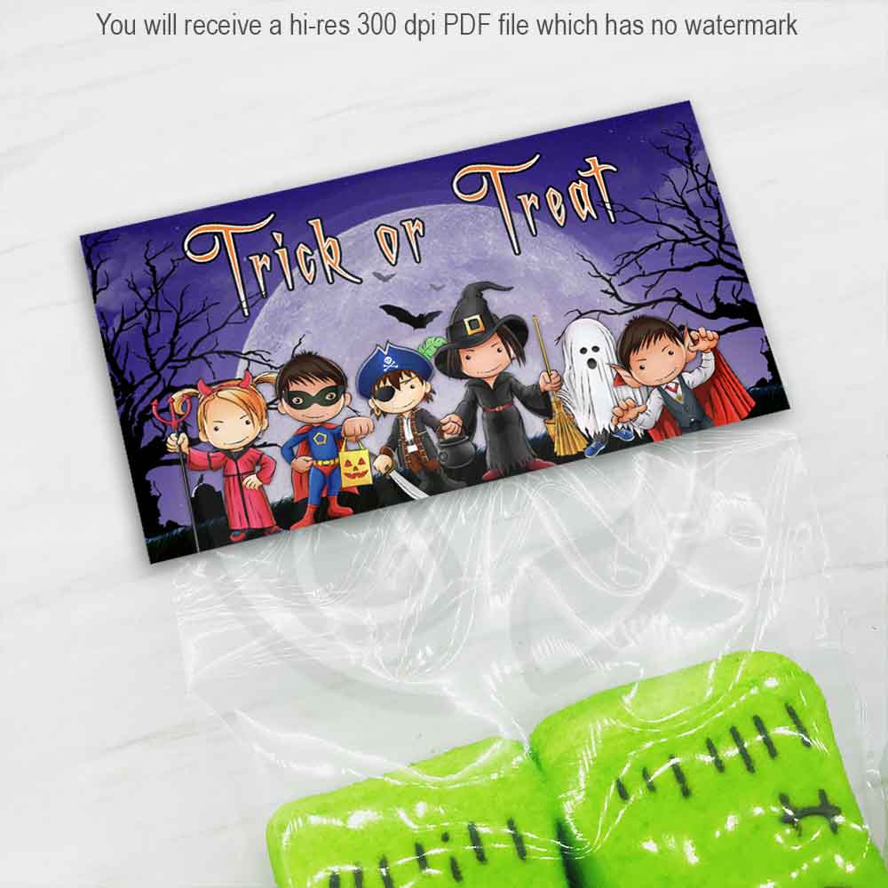 halloween trick or treat printable bag toppers cute kids halloween printables instant download cookie candy goody bag toppers your paper stash