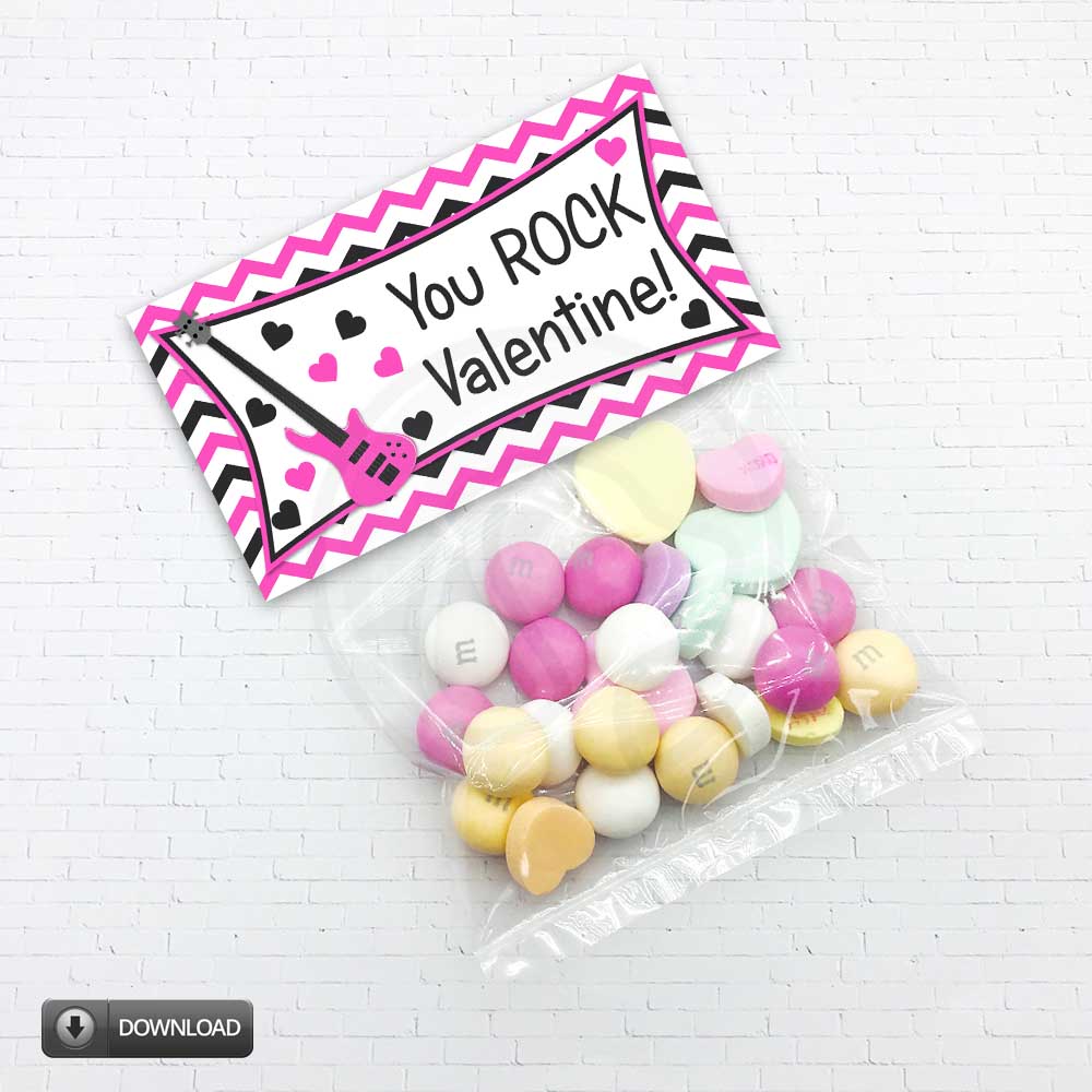 Hot Pink Valentine You Rock Printable Treat Bag Toppers