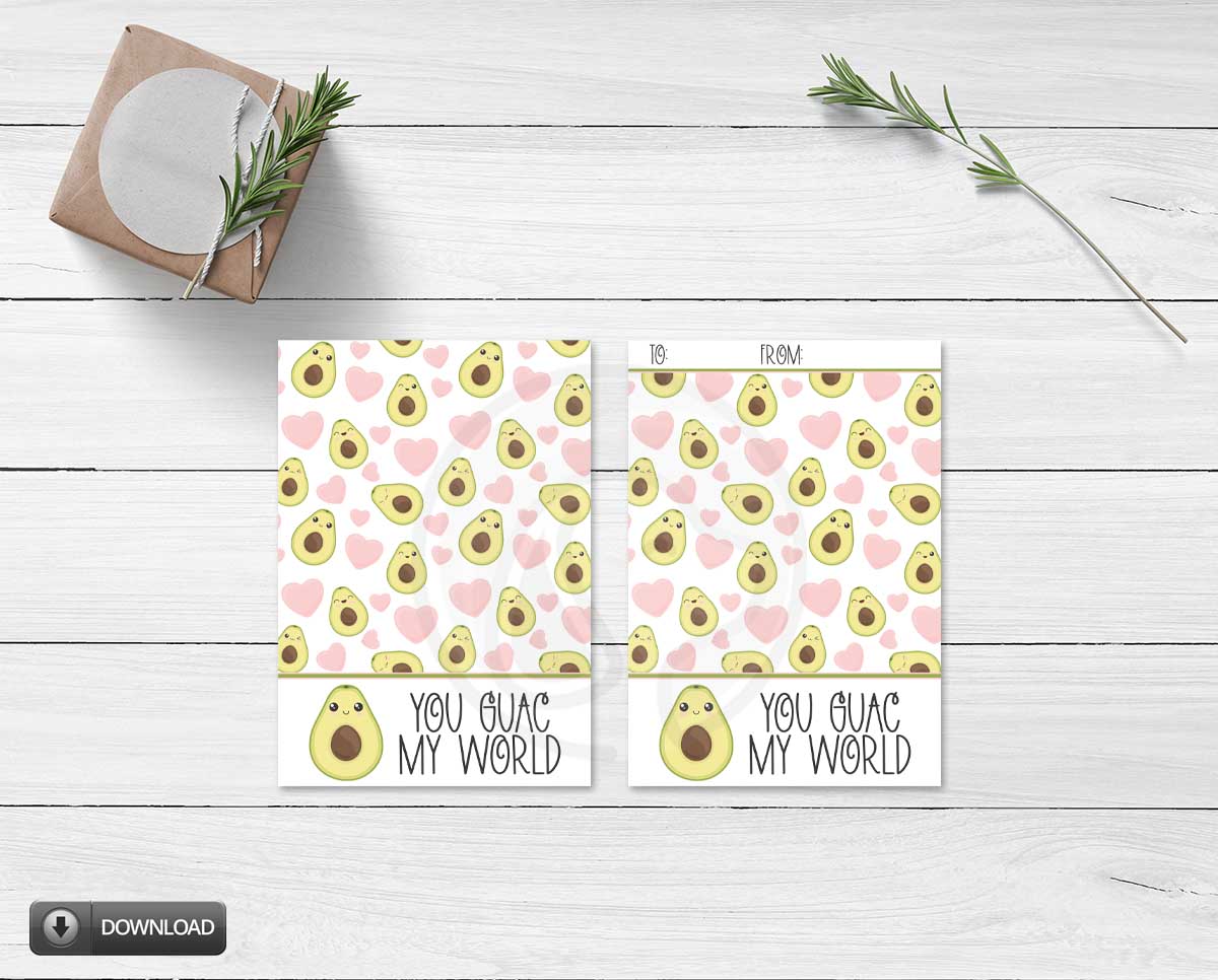 printable valentine's day card, you guac my world, taco puns, cinco de mayo large gift tags
