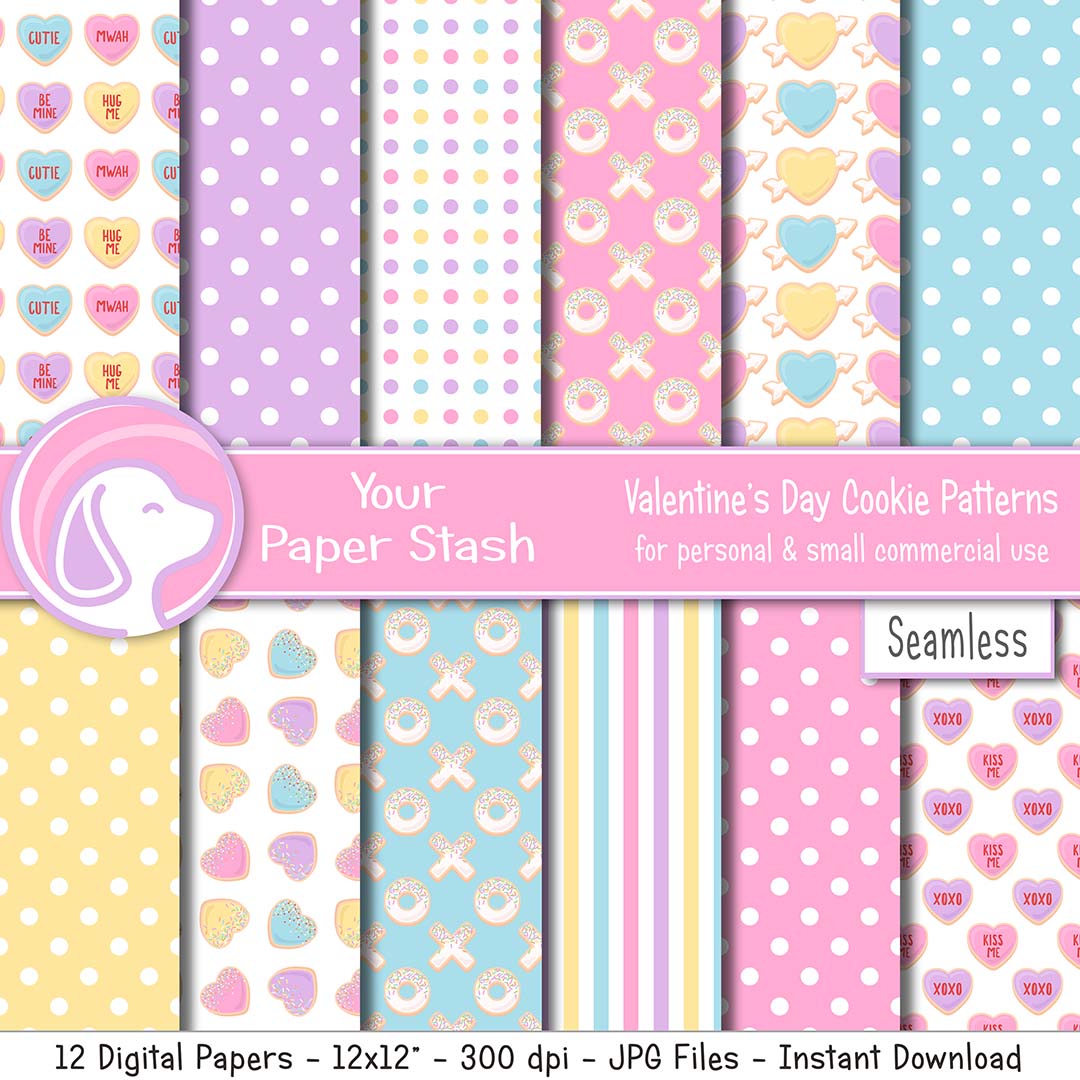 valentine day cookie theme digital scrapbook paper backgrounds kid's valentine's craft projects paper crafts supplies backgrounds purple pink conversation heart love 