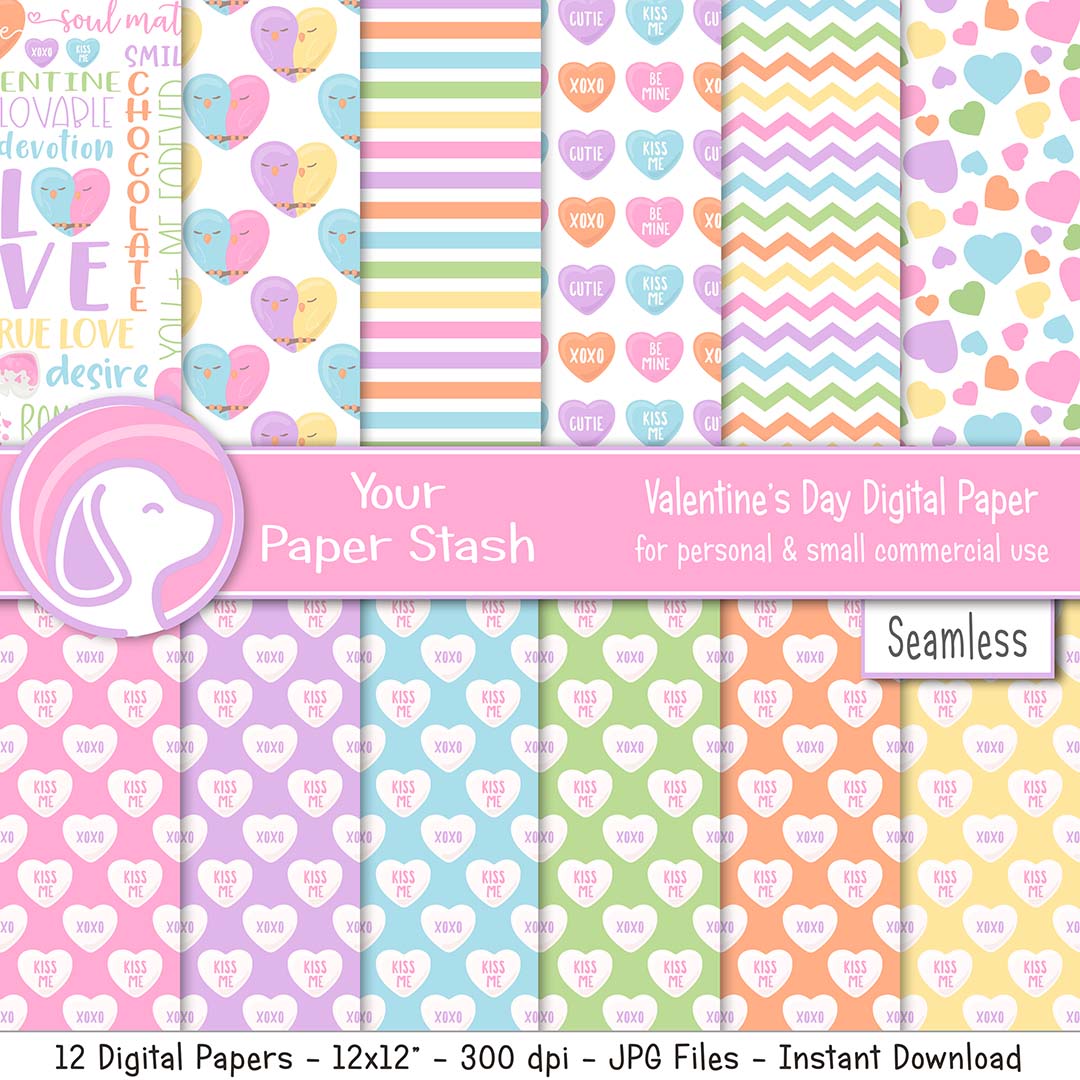 Hearts Valentine Digital Papers 