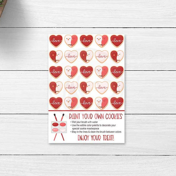 printable valentines day cookie cards tags paint your own cookie card lovebirds love xoxo kids crafts valentines classroom party ideas teachers