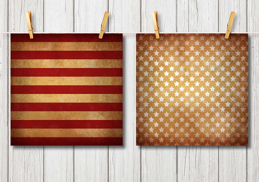 Vintage patriotic digital paper pack with textured red white blue stars and stripes backgrounds