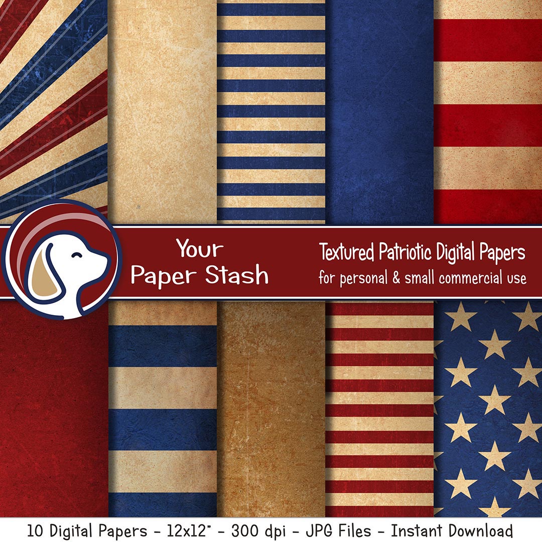 vintage rustic patriotic american stars stripes digital scrapbook paper backgrounds red white blue america usa