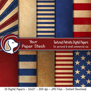 vintage rustic patriotic american stars stripes digital scrapbook paper backgrounds red white blue america usa