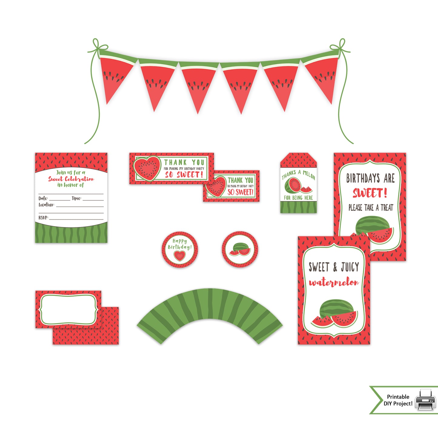 Printable Watermelon Summer Birthday Party Decorations