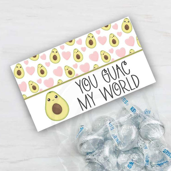valentine's day printable treat bag toppers, you guac my world diy valentine candy or cookie bag topper