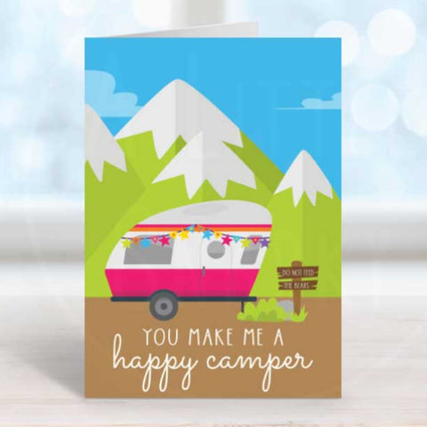 printable happy camper camping card, rv camping card, mother's day card