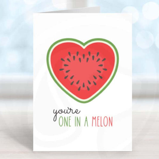 you're one in a melon printable card, teacher appreciation week card, watermelon pun card