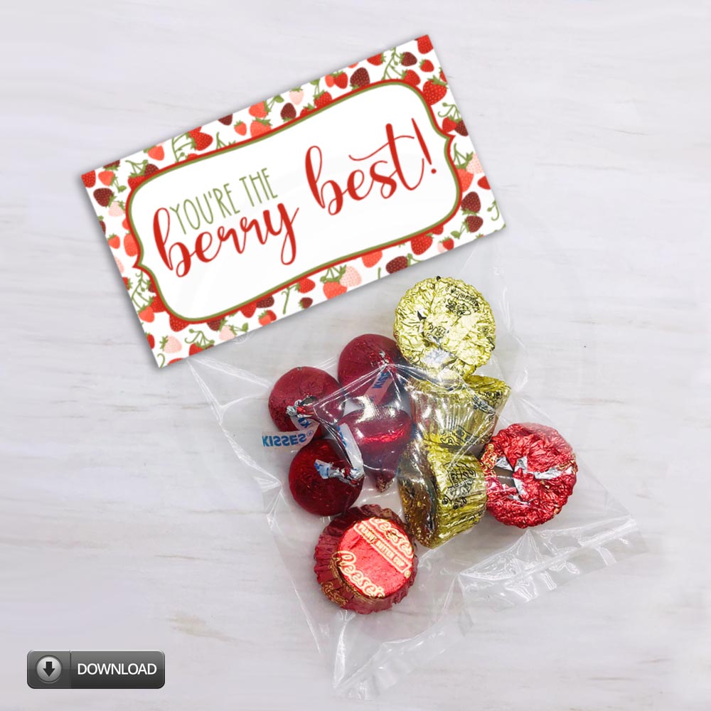 strawberry treat bag toppers, you're the berry best cookie bag topper