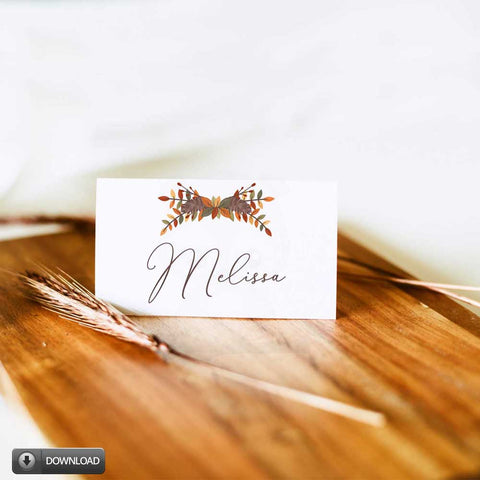 autumn wedding thanksgiving halloween printable tent place name food escort card download party decorations